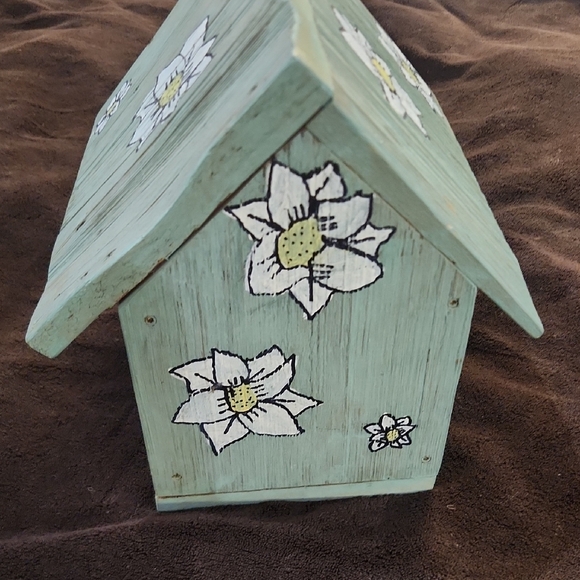 Floral Accented Green Birdhouse - Picture 3 of 4